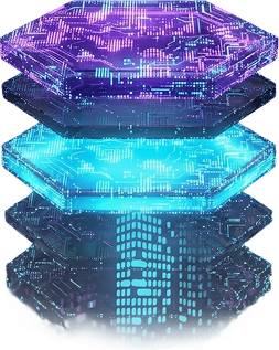 Stacked data layers forming a hexagonal city block