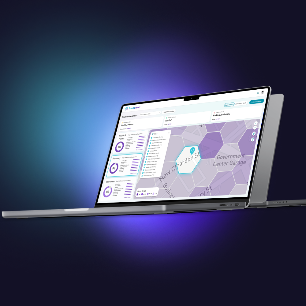 The Scoopterra application running on a laptop